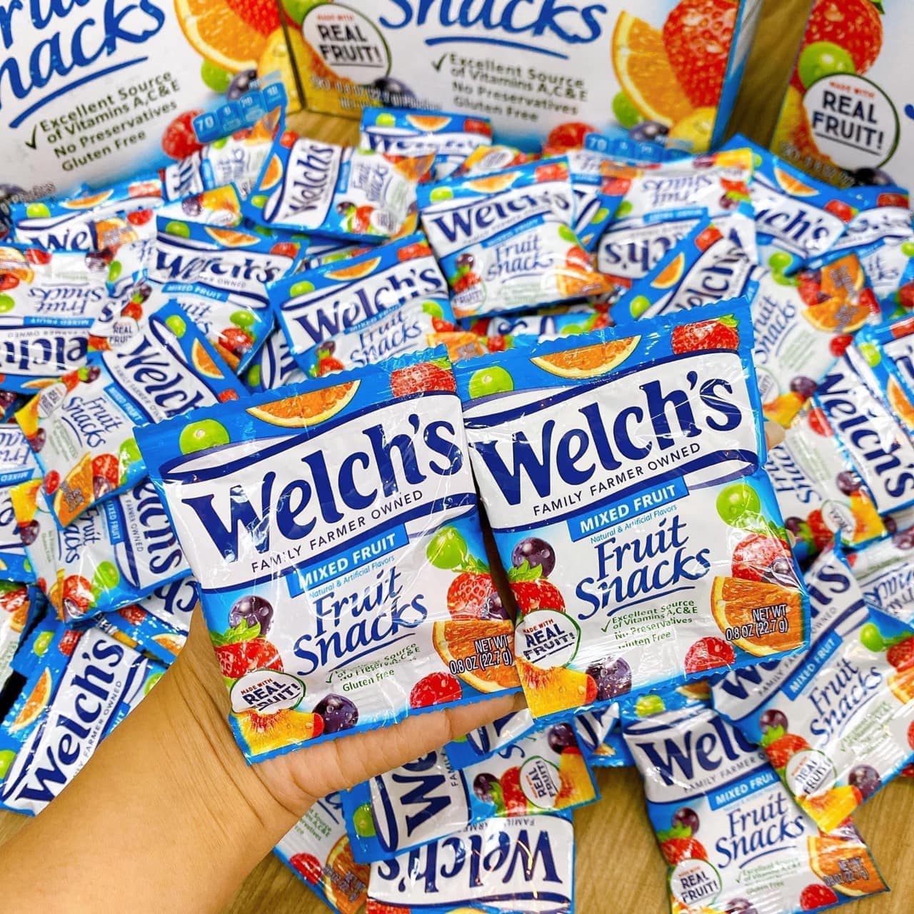 Có tách lẻ 45 gói và 90 gói Kẹo Dẻo Trái Cây Welch's Fruit Snacks hương trái cây của MỸ