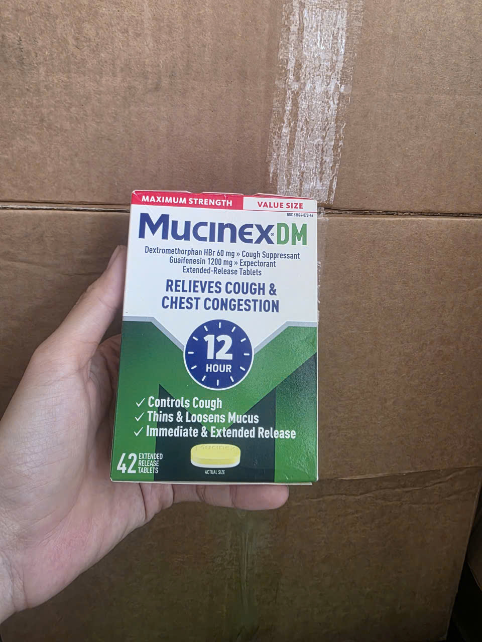 VIÊN UỐNG GIẢM HO, LONG ĐỜM, THÔNG THOẢNG NGỰC MUCINEX DM MAXIMUM STRENGTH 12 HOUR HỘP 42 VIÊN CỦA MỸ