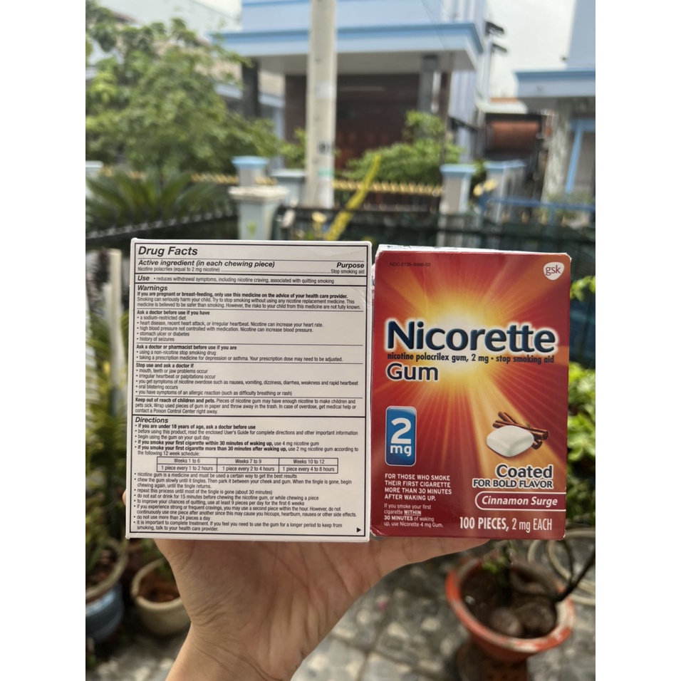 🚭 KẸO CAO SU HỖ TRỢ CAI THUỐC LÁ NICORETTE GUM CINNAMON SURGE 2MG (VỊ QUẾ BÙNG NỔ) CỦA MỸ