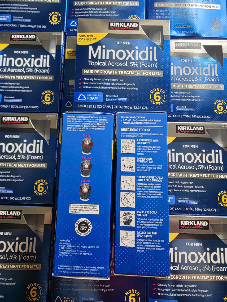 COMBO 1 hộp 6 chai Bọt Mọc Tóc Kirkland Signature Minoxidil 5% Foam Cho Nam Giới
