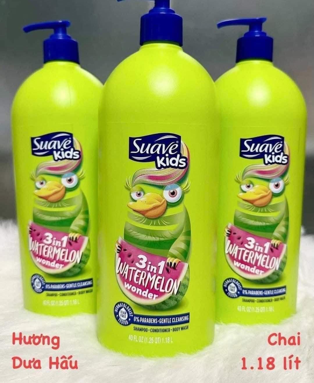 CHAI LỚN 1.18L Sữa Tắm Gội Suave Kids Cho Bé 3 Trong 1 Hương DƯA HẤU