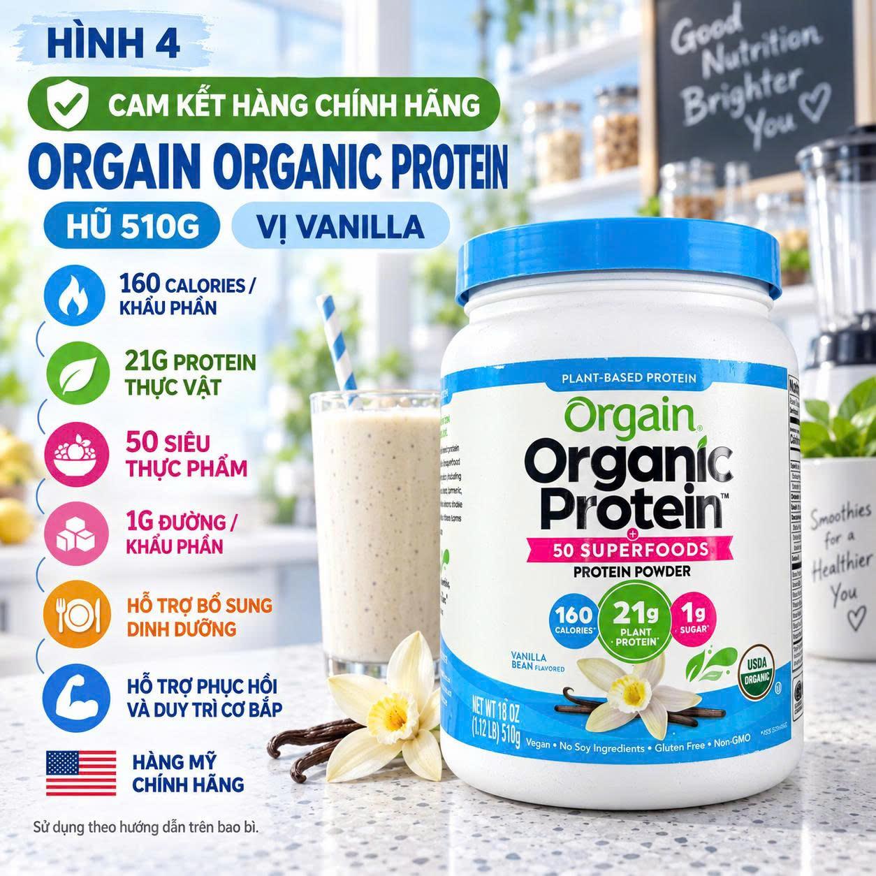 [HÀNG MỸ] Bột Protein Hữu Cơ Thực Vật Orgain Organic Protein Powder (Hộp 920g - 1200g - 1240g)