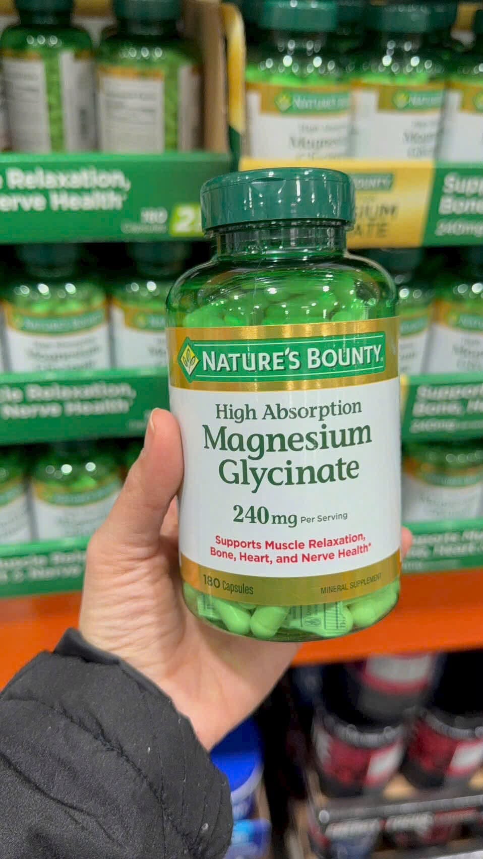 [HÀNG MỸ] Viên Uống Bổ Sung Magie Hấp Thu Cao Nature's Bounty Magnesium Glycinate 240mg (Lọ 180 Viên)