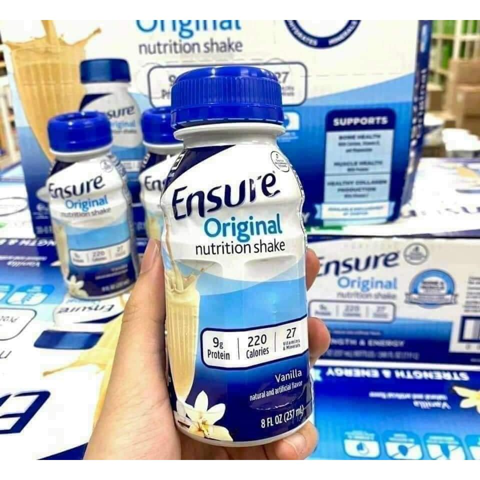 Date 4/25 Sữa Ensure nước hương Vani Ensure Original Vanilla 237ml Thùng 24 chai của Mỹ date 3/25