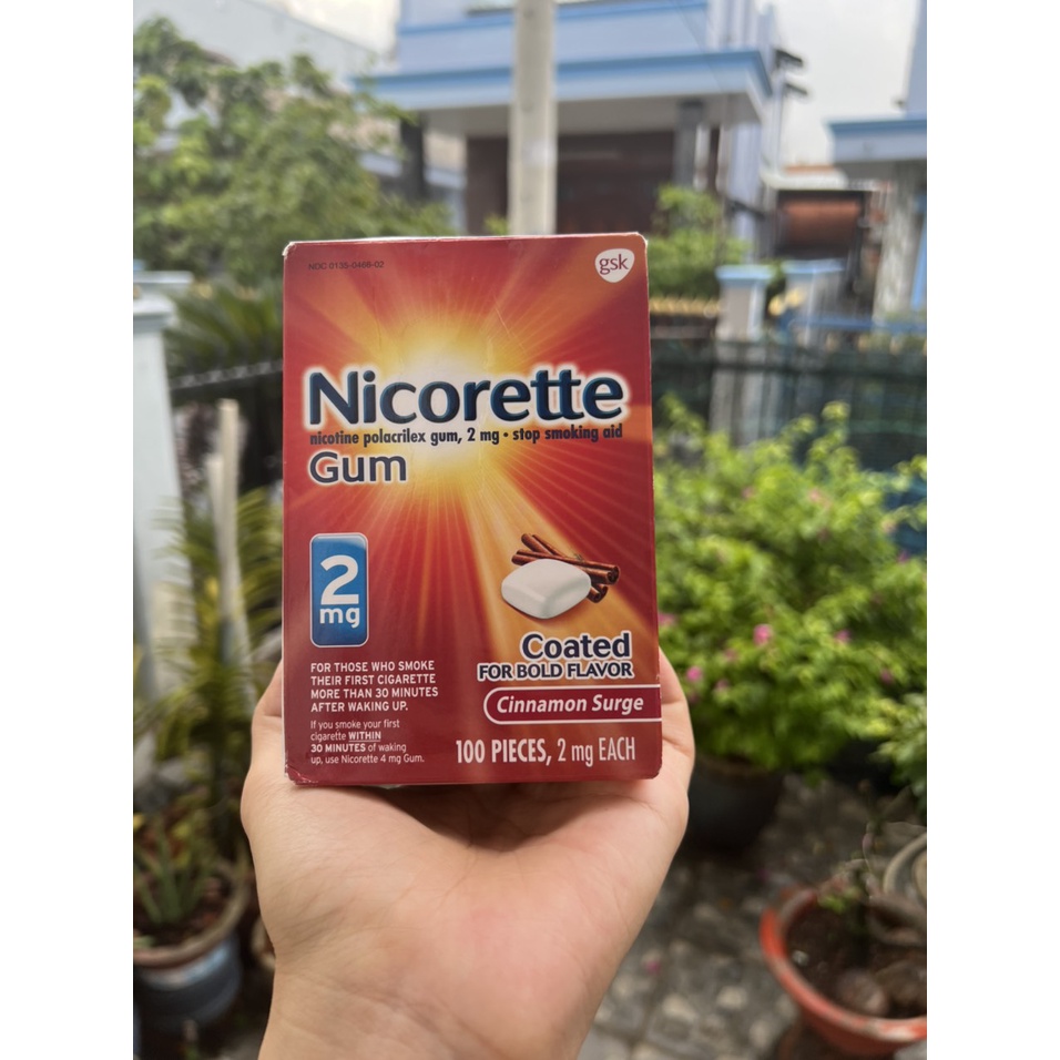 🚭 KẸO CAO SU HỖ TRỢ CAI THUỐC LÁ NICORETTE GUM CINNAMON SURGE 2MG (VỊ QUẾ BÙNG NỔ) CỦA MỸ