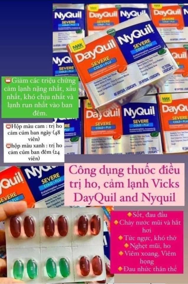 [CHÍNH HÃNG MỸ] Combo Vicks DayQuil & NyQuil Severe Cold & Flu – Hộp 96 Viên