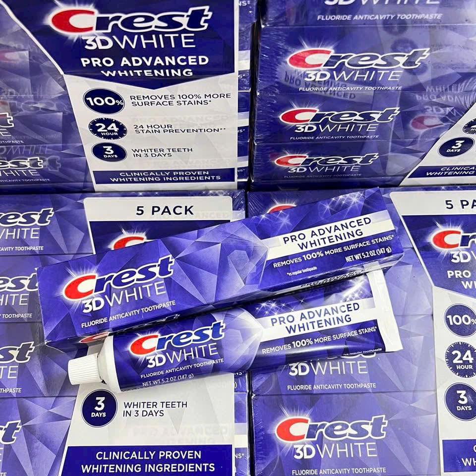 KEM ĐÁNH RĂNG CREST 3D WHITE PRO ADVANCED WHITENING LỐC 5 TUÝP CỦA MỸ