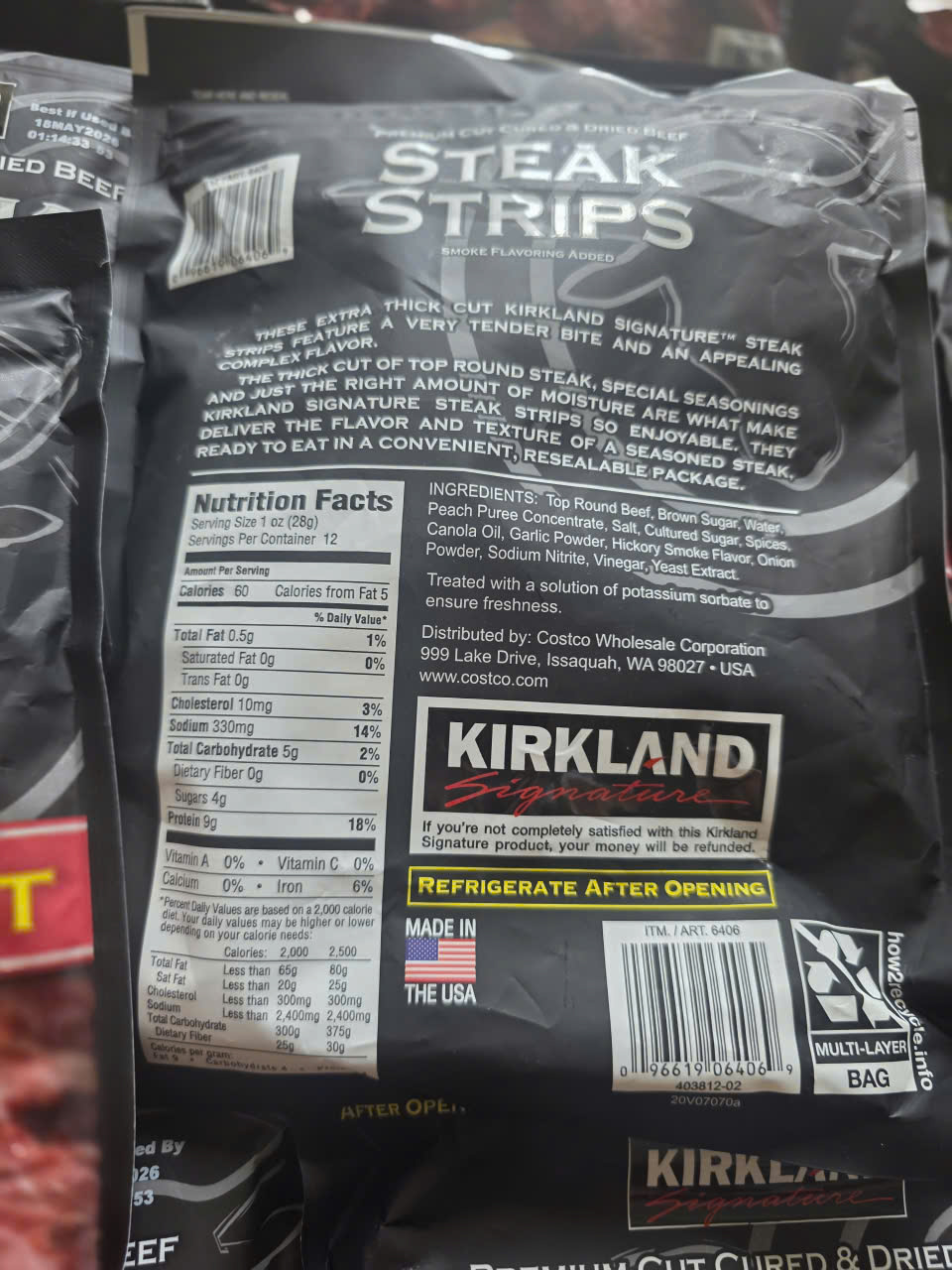 Bò khô Mỹ Kirkland Signature Steak Strips – Extra Thick Cut 340g