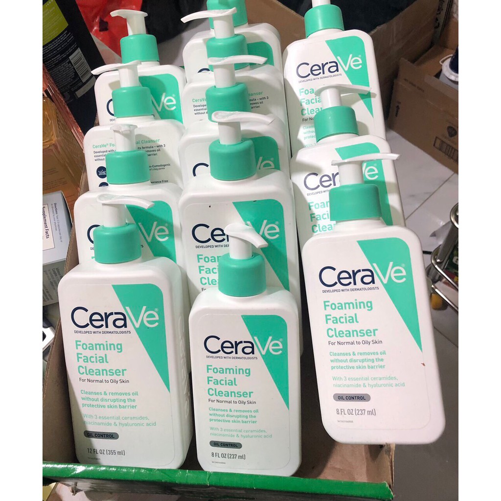 Sữa Rửa Mặt CeraVe Foaming Facial Cleanser Màu Xanh Ngọc dành cho da dầu/ thiên dầu - 355ml -mỹ Sữa Rửa Mặt CeraVe Foaming Facial Cleanser Màu Xanh Ngọc dành cho da dầu/ thiên dầu - 355ml -mỹ