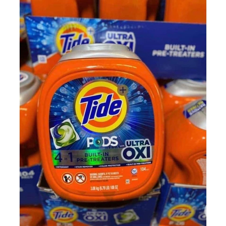 VIÊN GIẶT Tide Oxi 4 in 1 hộp 104v - Mỹ 100% mẫu mới Thùng 104 Viên