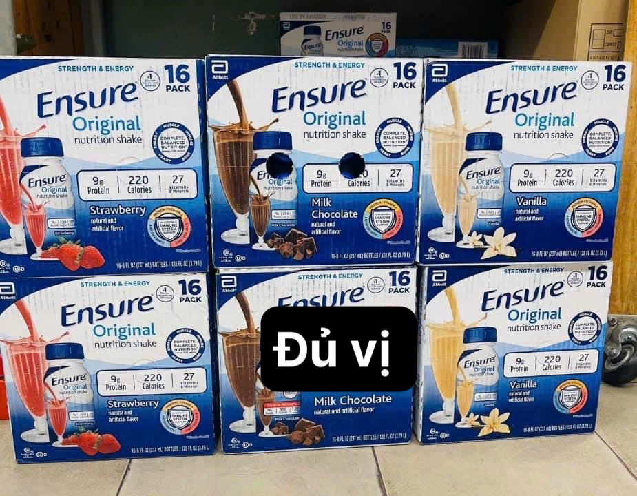 Date 2025 Thùng 16 chai Sữa nước dinh dưỡng Ensure Original hương vị Vanilla và Dâu nhập khẩu từ Mỹ