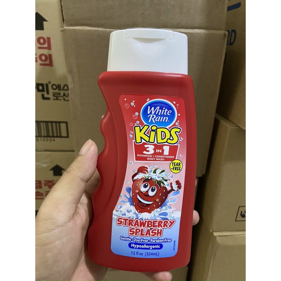 SỮA TẮM GỘI XẢ CHO BÉ WHITE RAIN KIDS 3 IN 1 CHAI 354ML CỦA MỸ (HƯƠNG DÂU & DƯA HẤU)