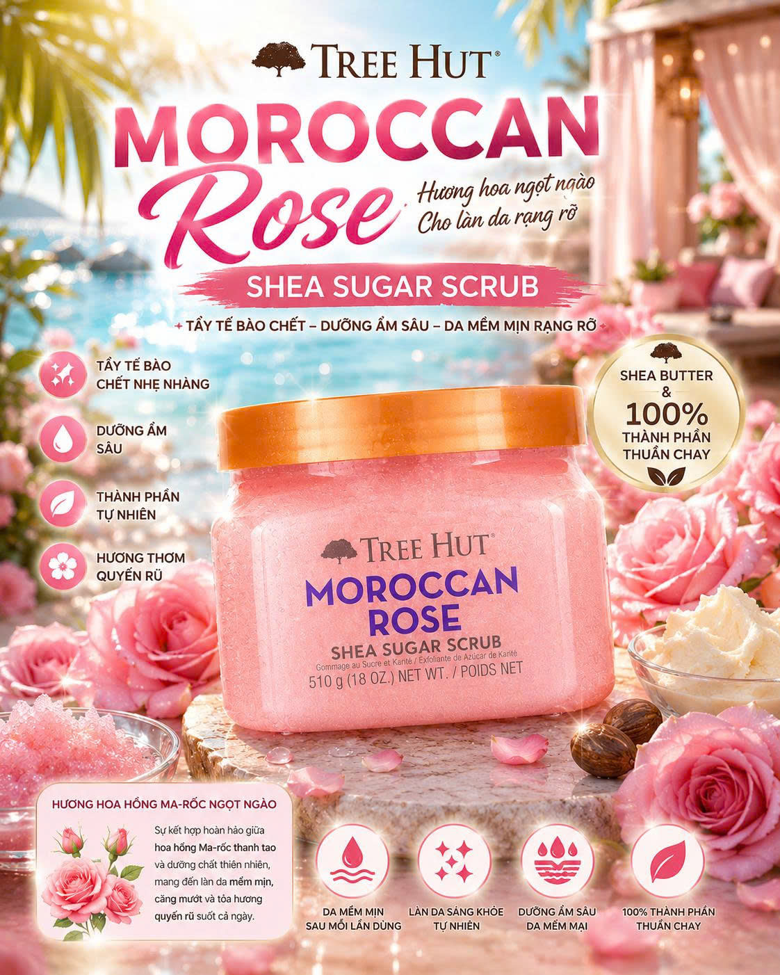 ✨ TẨY TẾ BÀO CHẾT BODY ĐƯỜNG DƯỠNG ẨM TREE HUT SHEA SUGAR BODY SCRUB HŨ 510G CỦA MỸ