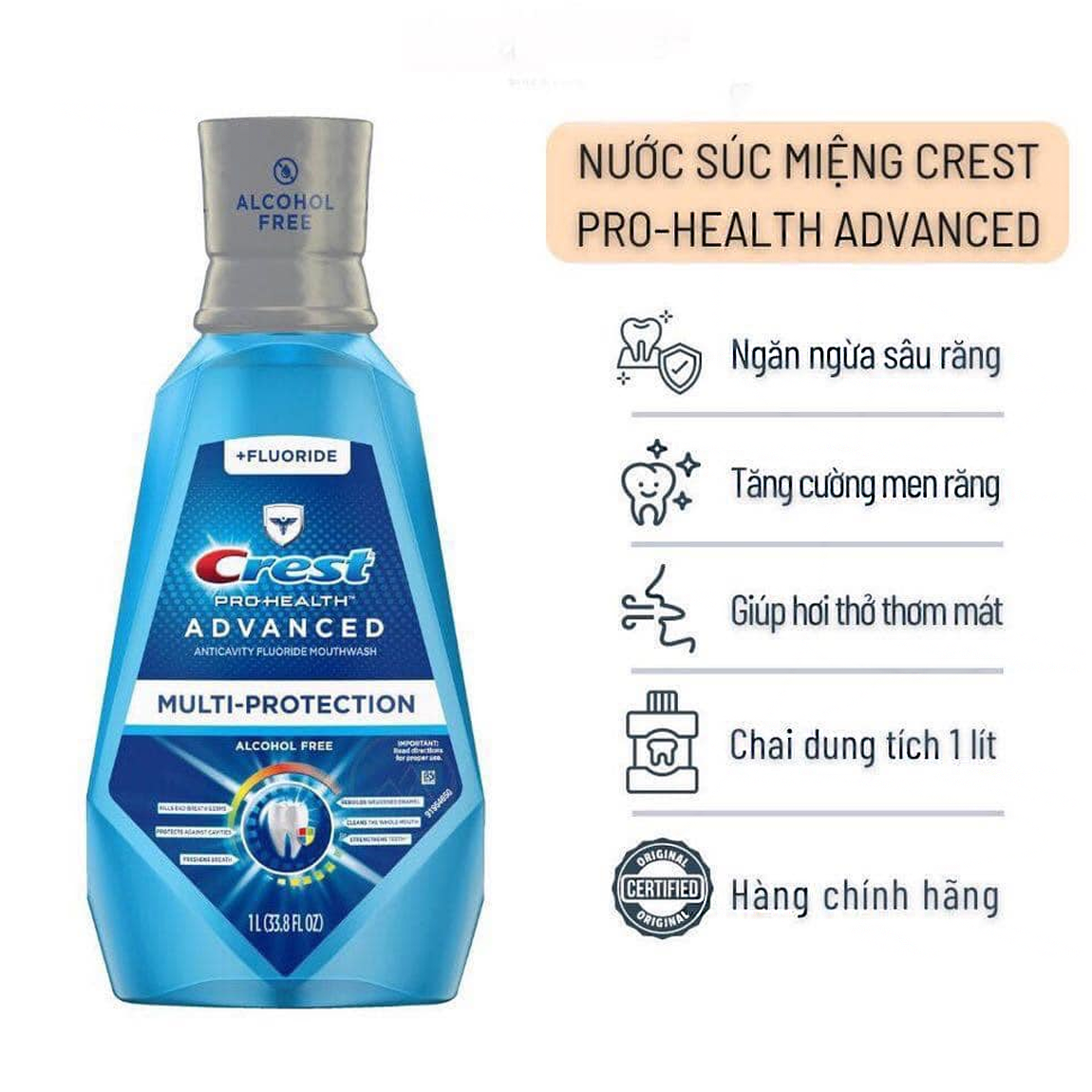 [CHÍNH HÃNG MỸ] Nước Súc Miệng Crest Pro-Health Advantage Multi-Protection (Chai 1L)