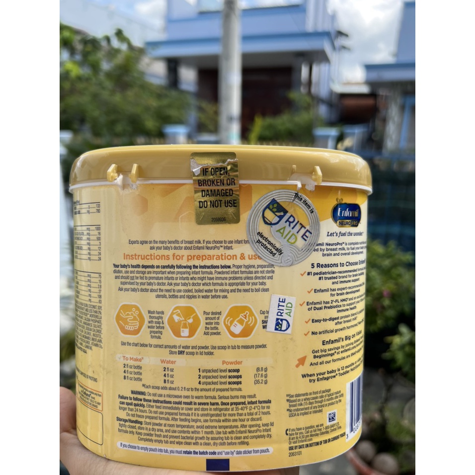 SỮA ENFAMIL NEUROPRO INFANT FORMULA MỸ 587GR HỘP NHỰA CHO BÉ 0-12 THÁNG