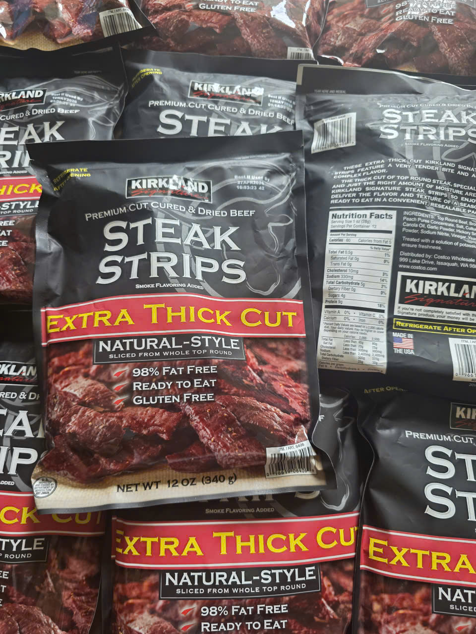 Bò khô Mỹ Kirkland Signature Steak Strips – Extra Thick Cut 340g