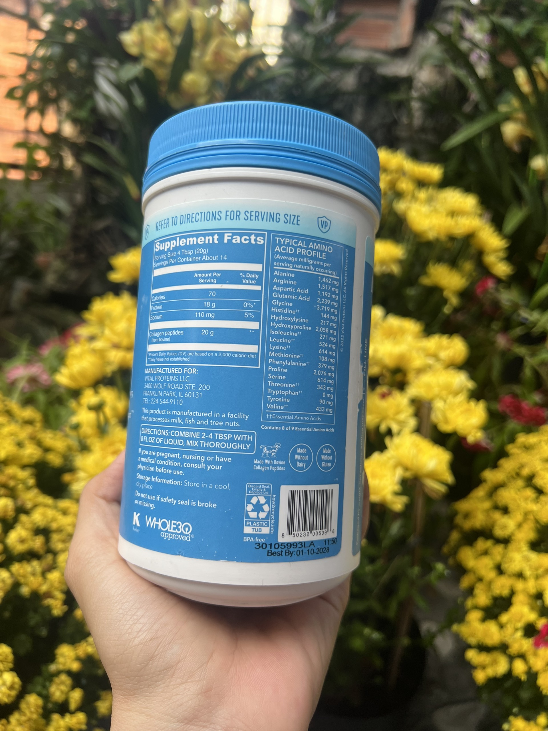 Collagen bột thủy phân vital proteins collagen peptides 284g mỹ