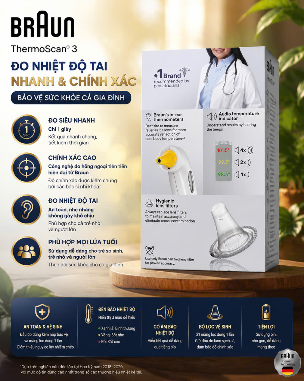 Nhiệt Kế Đo Tai Hồng Ngoại Braun ThermoScan 3 – Chính Xác Cao, Siêu Nhanh Trong 1 Giây