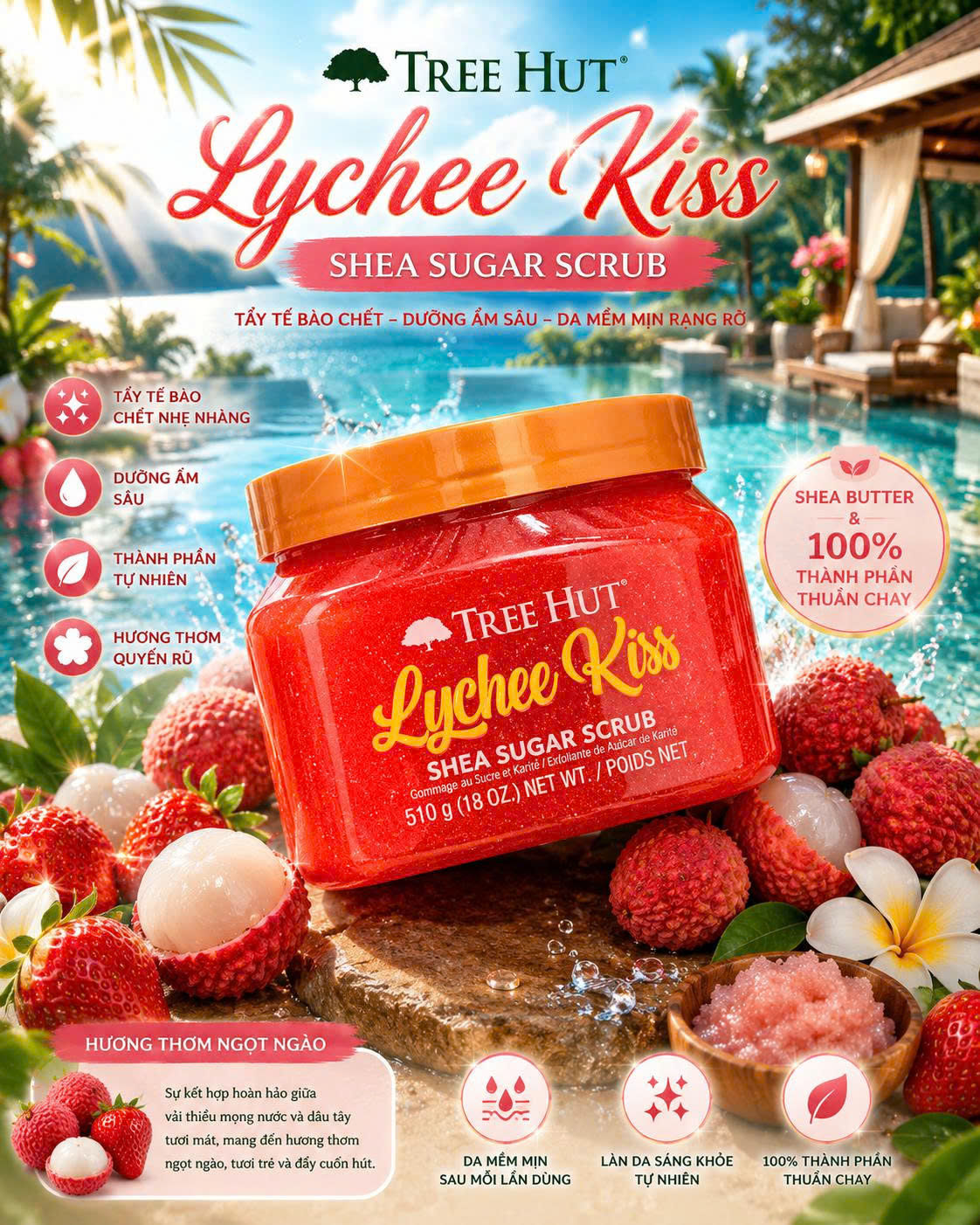 ✨ TẨY TẾ BÀO CHẾT BODY ĐƯỜNG DƯỠNG ẨM TREE HUT SHEA SUGAR BODY SCRUB HŨ 510G CỦA MỸ