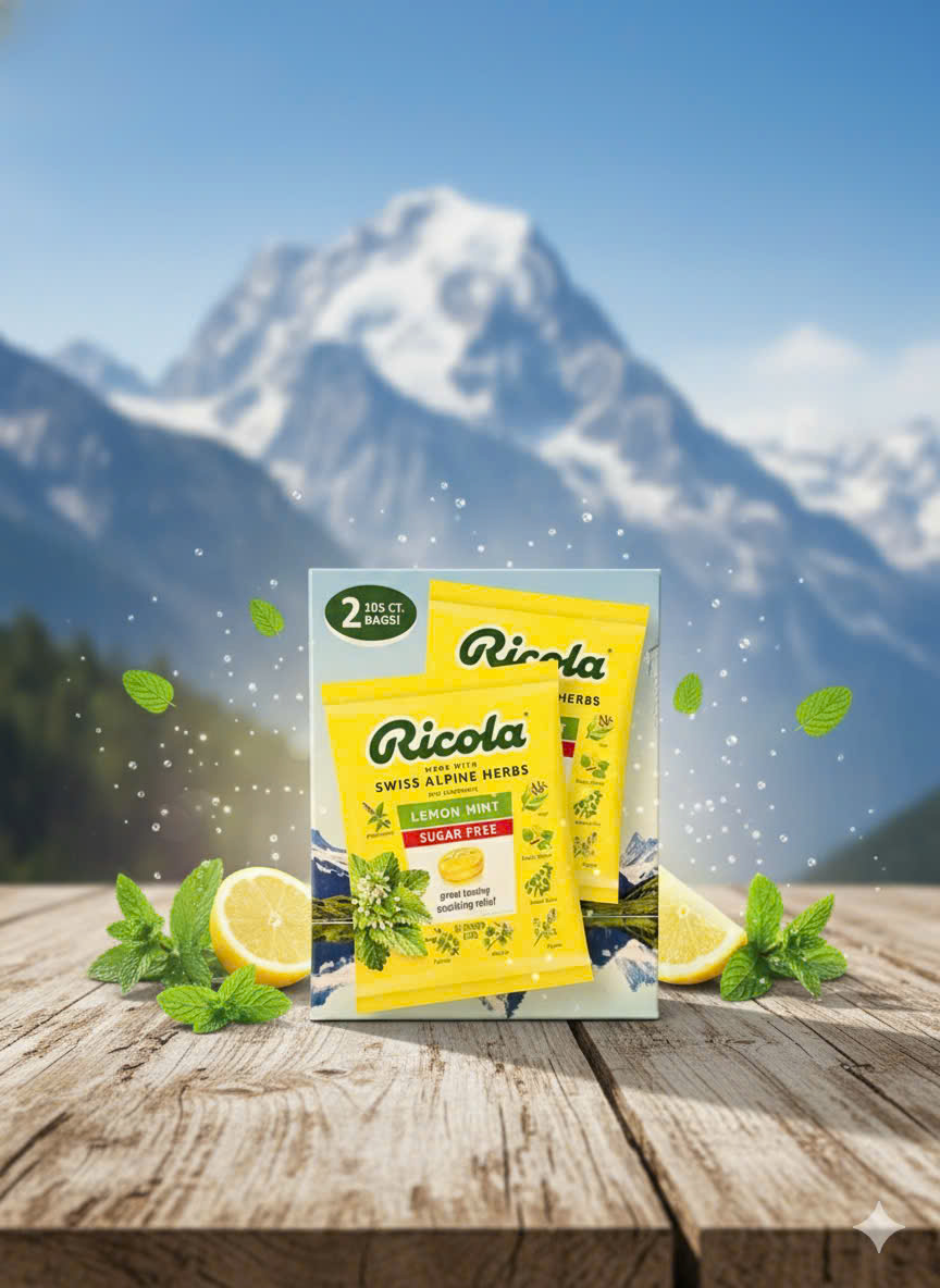 [date mới 08/2026] 1 gói Kẹo ngậm ho thảo dược ricola gói 105 viên của mỹ giảm ho, khàn giọng