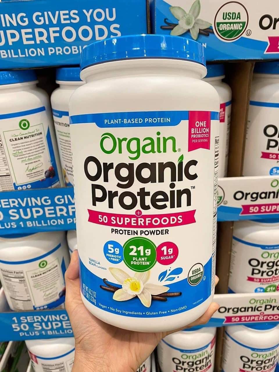 Bột Protein hữu cơ Orgain Organic Protein & Superfoods 1200g hương Vani và hương socola