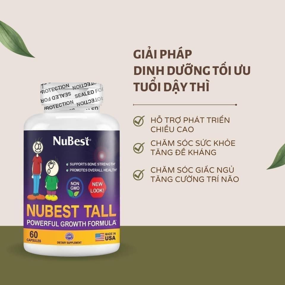 Viên uống hỗ trợ tăng chiều cao cho trẻ 2-9 tuổi và 10 tuổi trở lên. Nubest Tall 60 Capsules