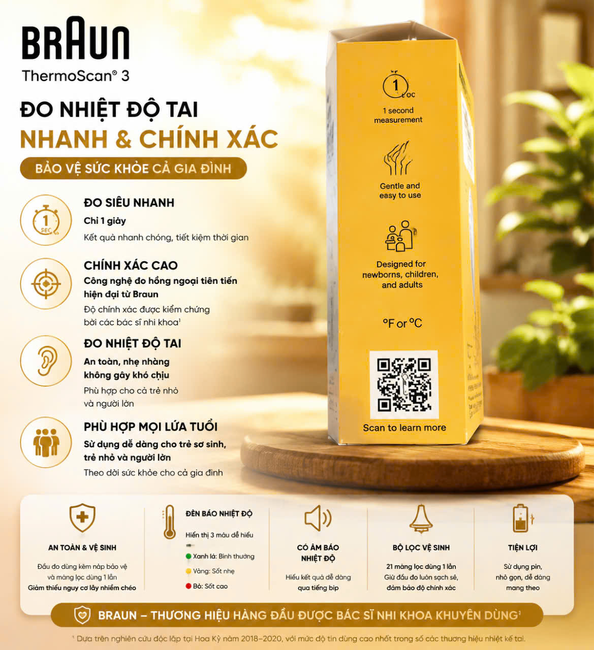 Nhiệt Kế Đo Tai Hồng Ngoại Braun ThermoScan 3 – Chính Xác Cao, Siêu Nhanh Trong 1 Giây