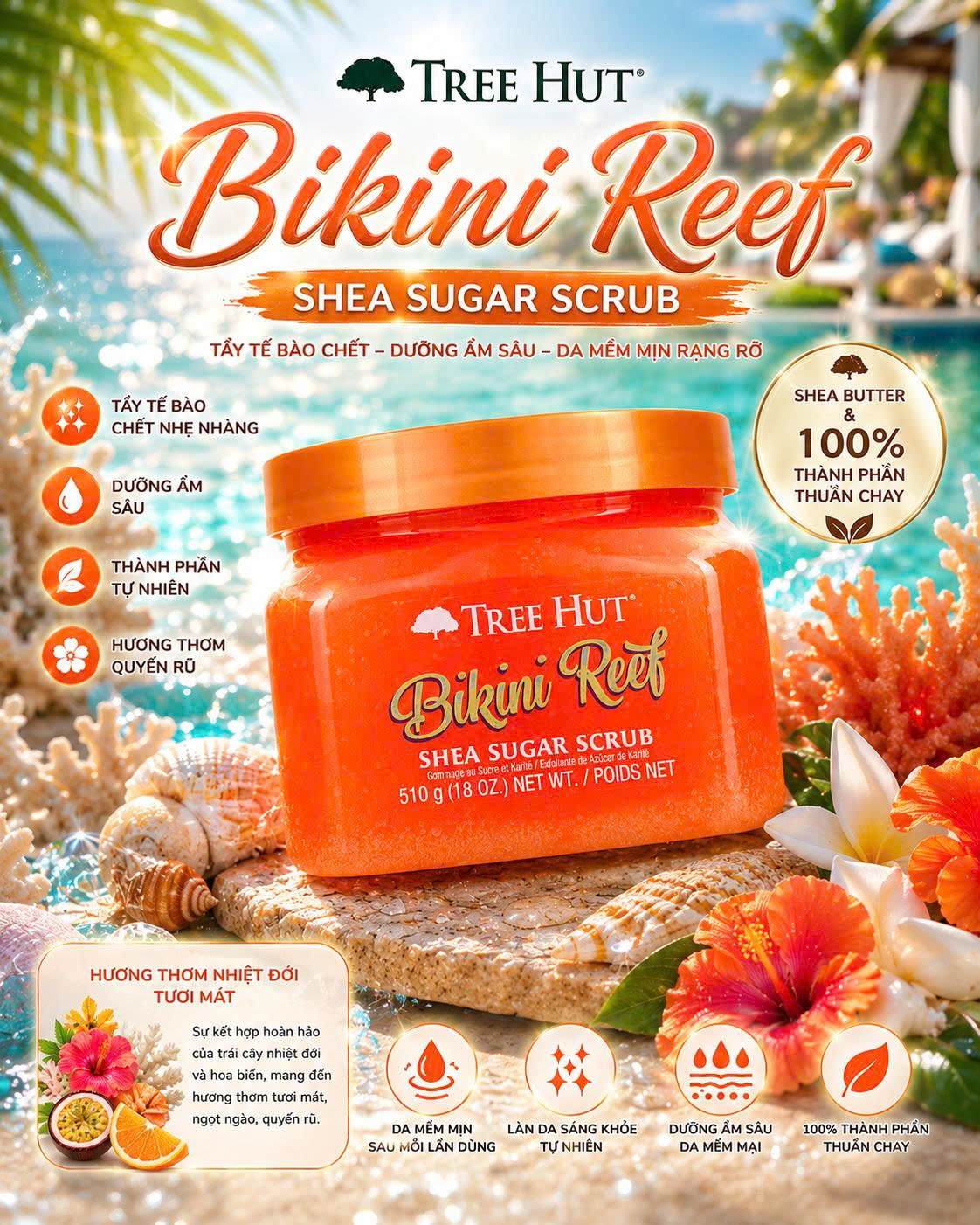 ✨ TẨY TẾ BÀO CHẾT BODY ĐƯỜNG DƯỠNG ẨM TREE HUT SHEA SUGAR BODY SCRUB HŨ 510G CỦA MỸ