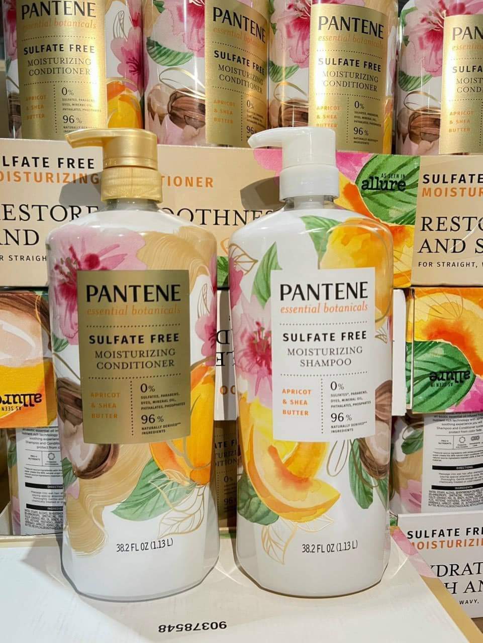Set dầu gội và xả Pantene Essential Botanicals Sulfate Free Moisturizing Shampoo & Conditioner 1.13L (Apricot & Shea Butter)