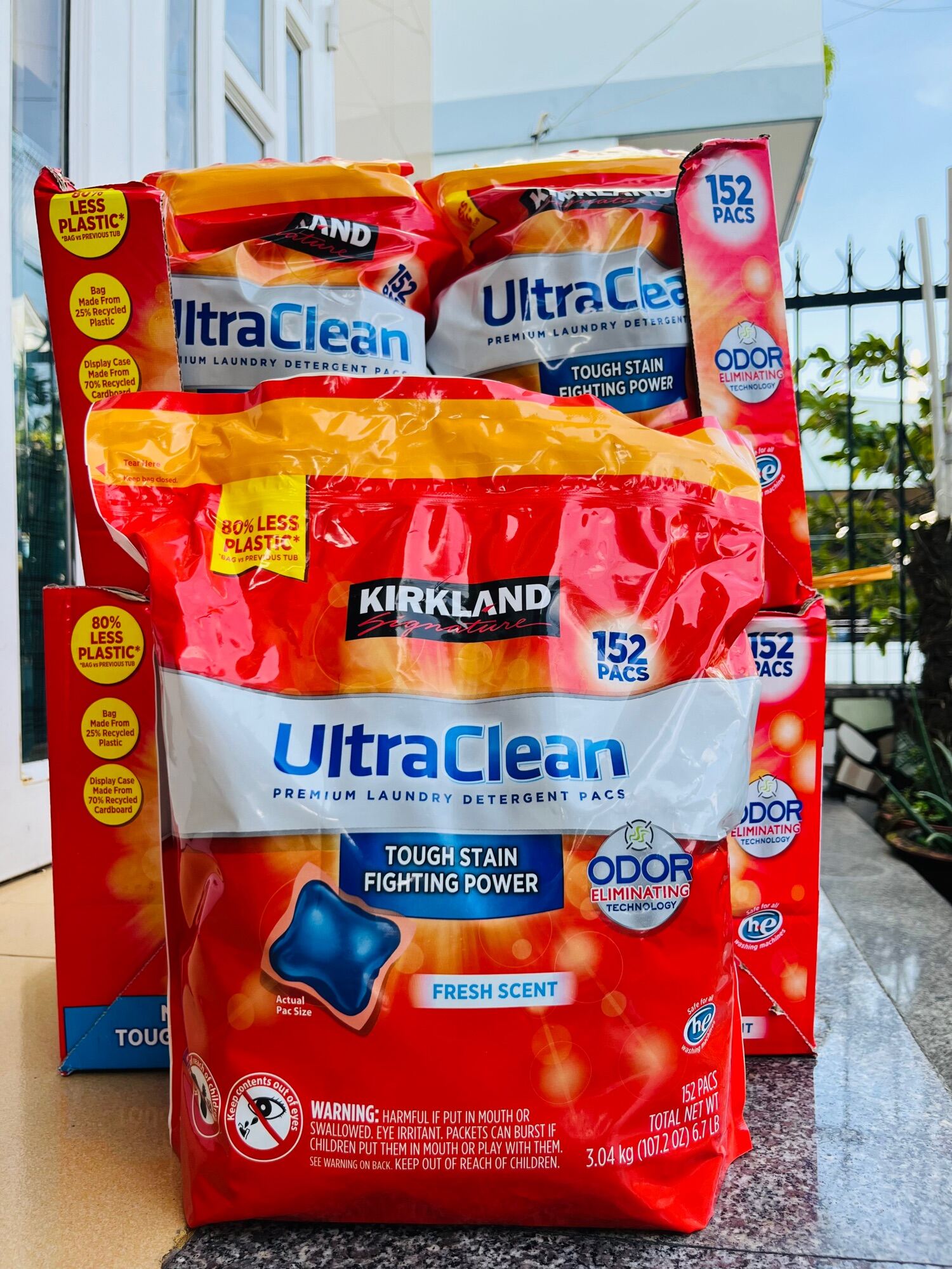 Mẫu mới dạng túi . Viên giặt Kirkland Ultra Clean 152 viên 3.04kg của Mỹ