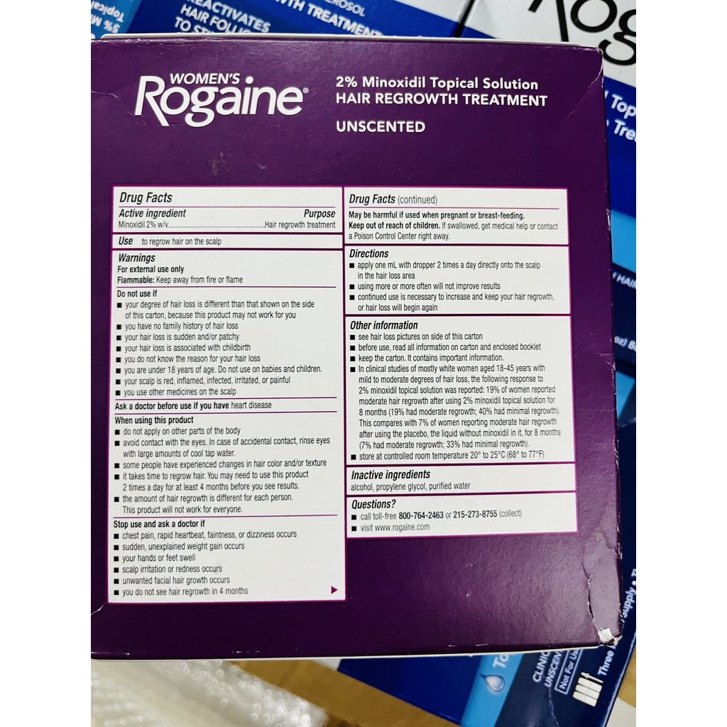 DUNG DỊCH HỖ TRỢ MỌC TÓC CHO NỮ WOMEN'S ROGAINE 2% MINOXIDIL TOPICAL SOLUTION HỘP 3 CHAI (DÙNG 3 THÁNG) CỦA MỸ