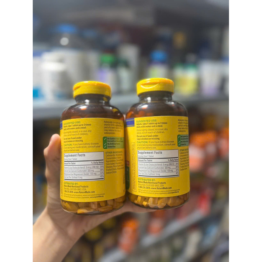 Viên Uống Hỗ Trợ Xương Khắc Khỏe Nature Made Calcium Magnesium Zinc Với D3 (Chai 300 Viên)