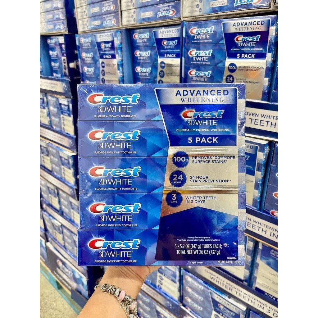 1 tuýp kem đánh răng crest 3d white advanced whitening tuýp 147g crest Mỹ