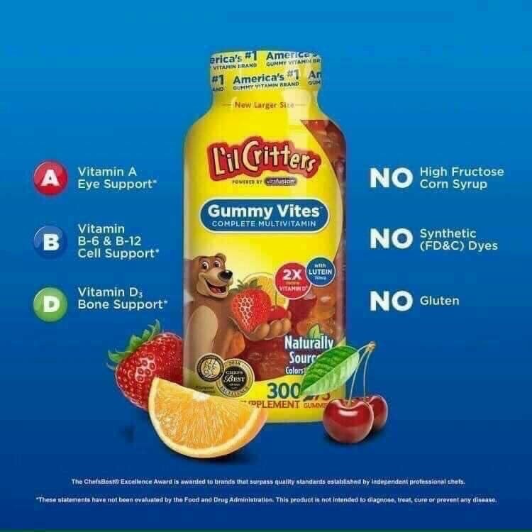 (date 2025) Kẹo gấu bổ sung Vitamin L’il Critters Gummy Vites Mỹ 300 viên date 2025