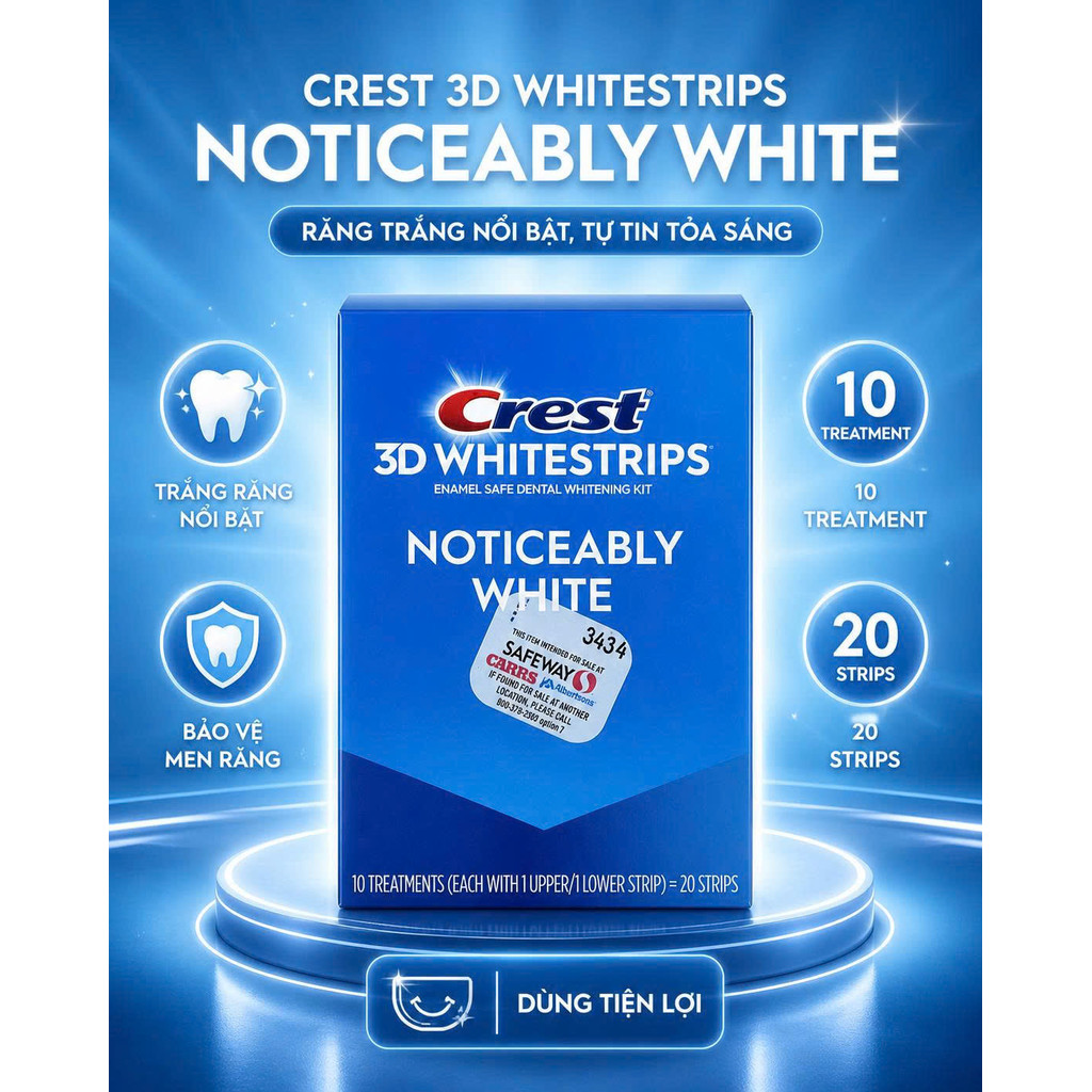 Crest 3D White Noticeably White - Hộp 10 Lần Dán (20 Miếng) - Trắng Răng Sau 10 Ngày