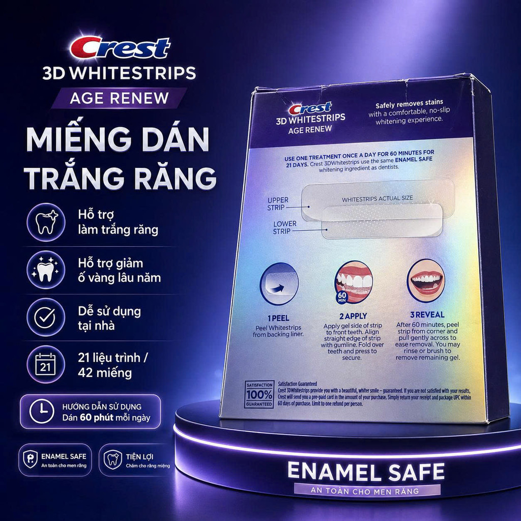 [SIÊU TRẮNG] Miếng dán trắng răng Crest 3D Whitestrips Age Renew (Level 25) - Bản Mỹ 42 miếng