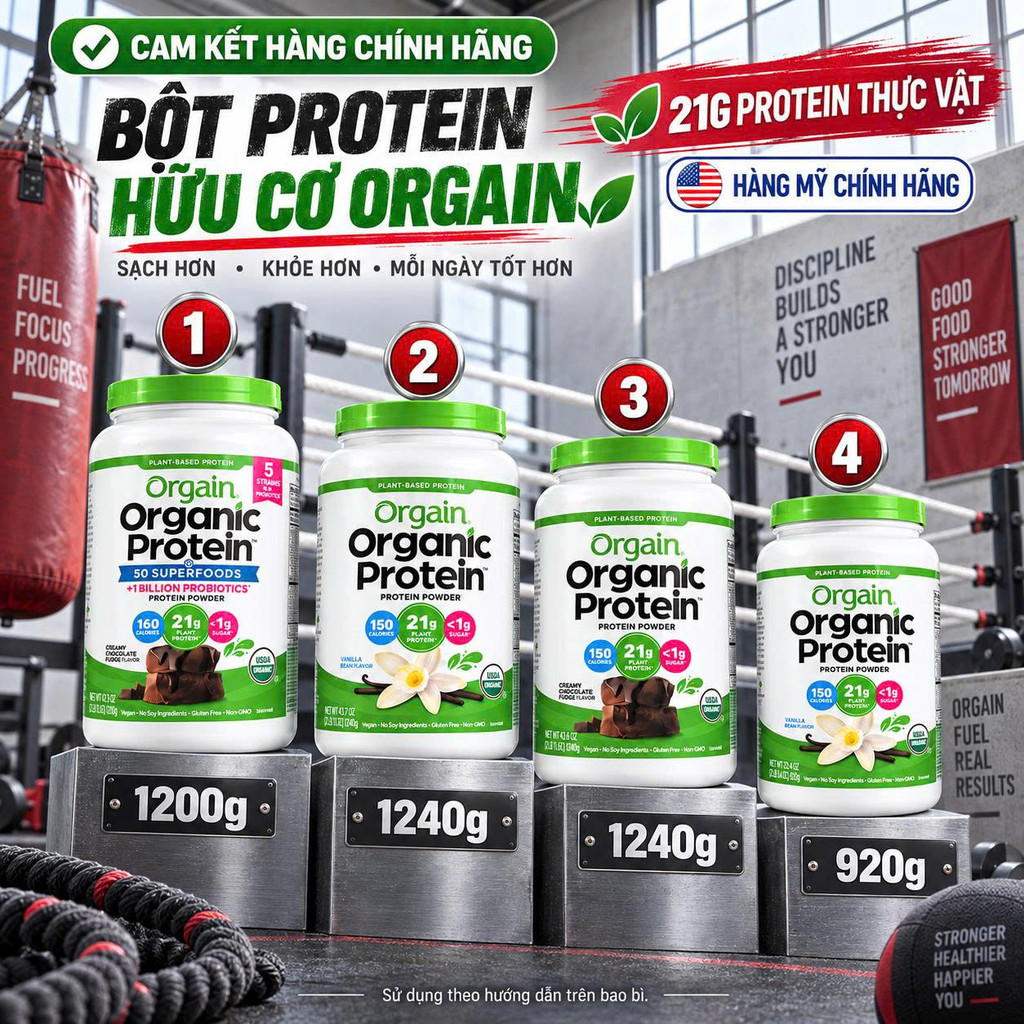 [HÀNG MỸ] Bột Protein Hữu Cơ Thực Vật Orgain Organic Protein Powder (Hộp 920g - 1200g - 1240g)