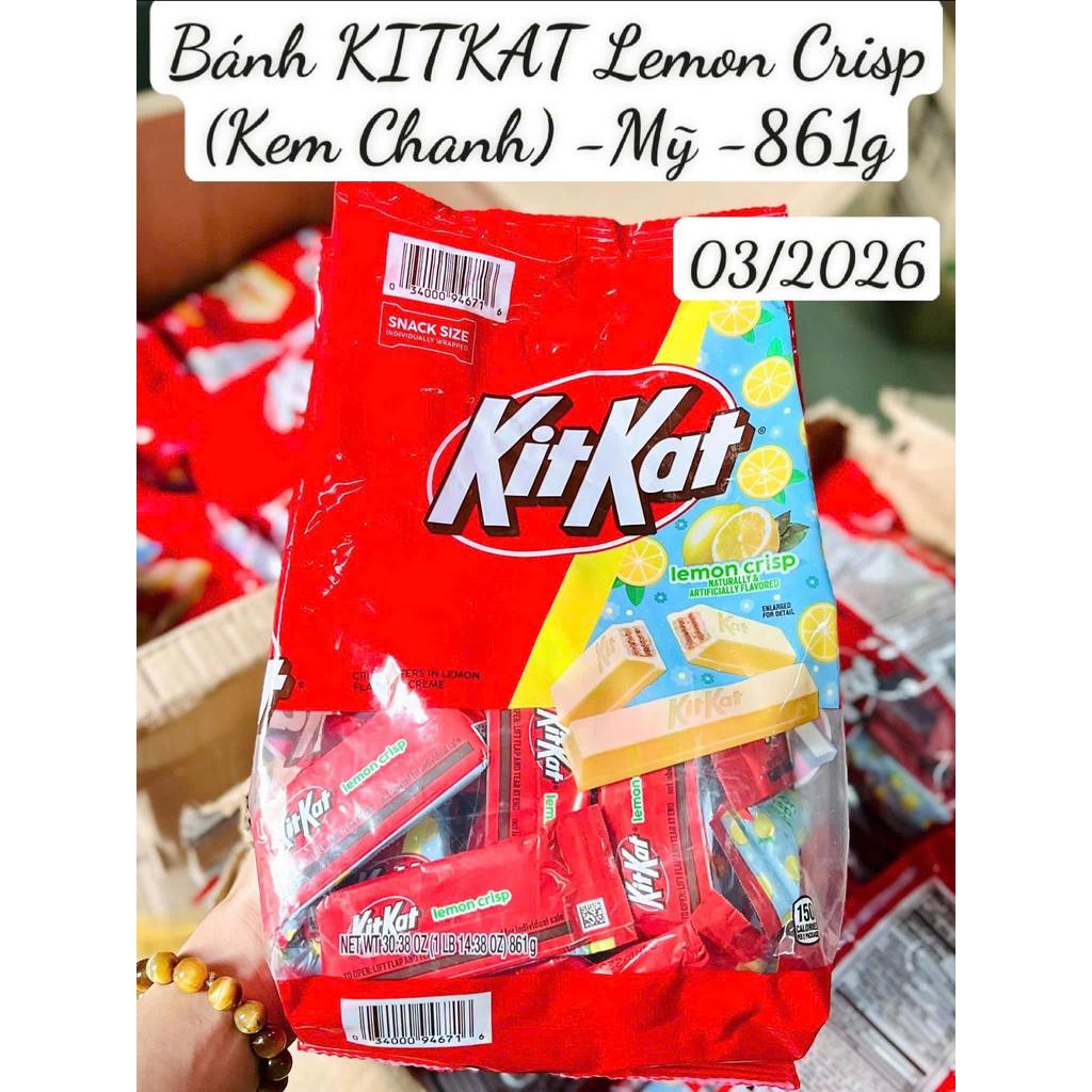 KITKAT LEMON CRISP – BÁNH SOCOLA VỊ CHANH – TÚI LỚN 861G (SNACK SIZE)