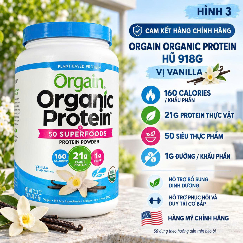 Bột Đạm Thực Vật Hữu Cơ Orgain Organic Protein – Hương Chocolate Thượng Hạng (920g)
