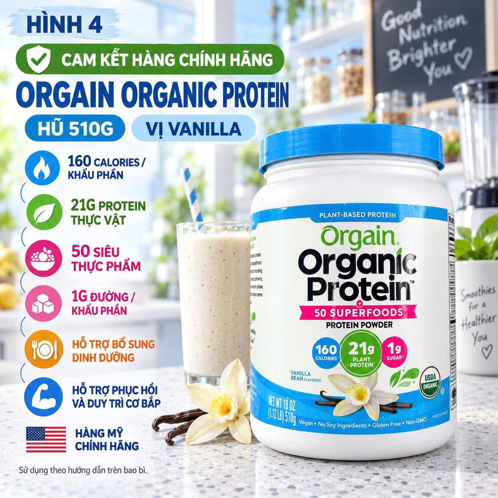 [HÀNG MỸ] Bột Protein Hữu Cơ Thực Vật Orgain Organic Protein Powder (Hộp 920g - 1200g - 1240g)