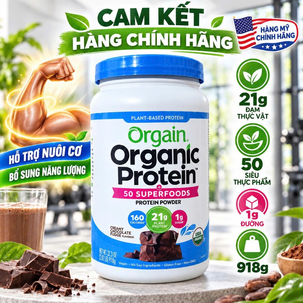 Bột Đạm Thực Vật Hữu Cơ Orgain Organic Protein – Hương Chocolate Thượng Hạng (920g)