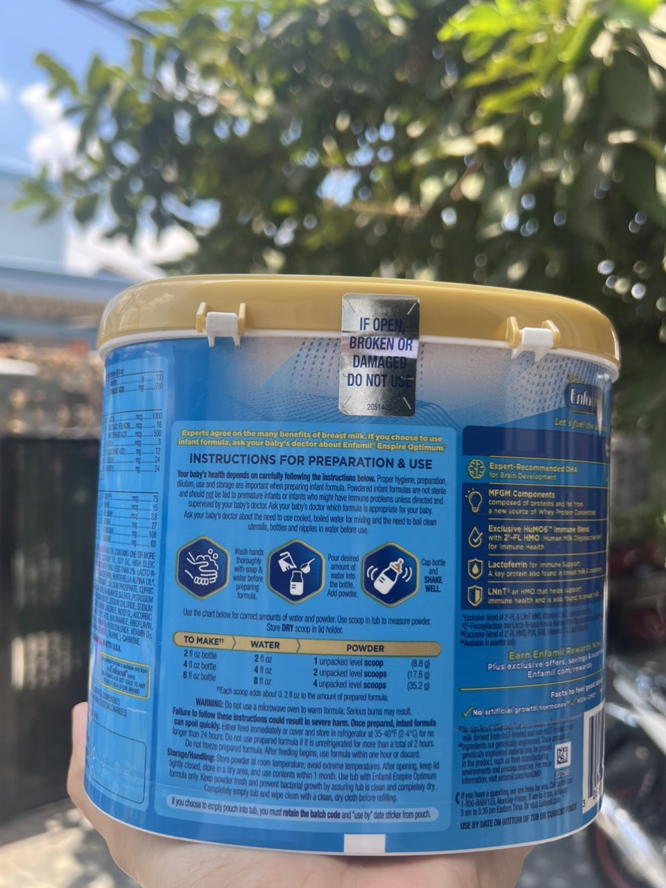 date 2025 bay air Mỹ- sữa bột ENFAMIL ENSPIRE hộp nhựa v giấy xanh 581g