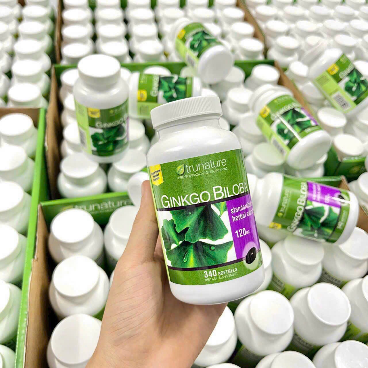 Viên Uống Hỗ Trợ Tuần Hoàn Não Trunature Ginkgo Biloba, 340 Softgels [Mẫu mới, Hộp 340 viên]