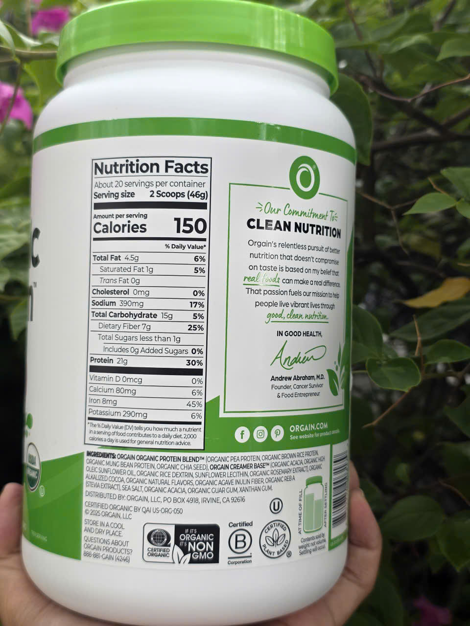 920g Orgain Protein organic - Sữa hữu cơ thực vật SuperFood Protein powder vị Socola
