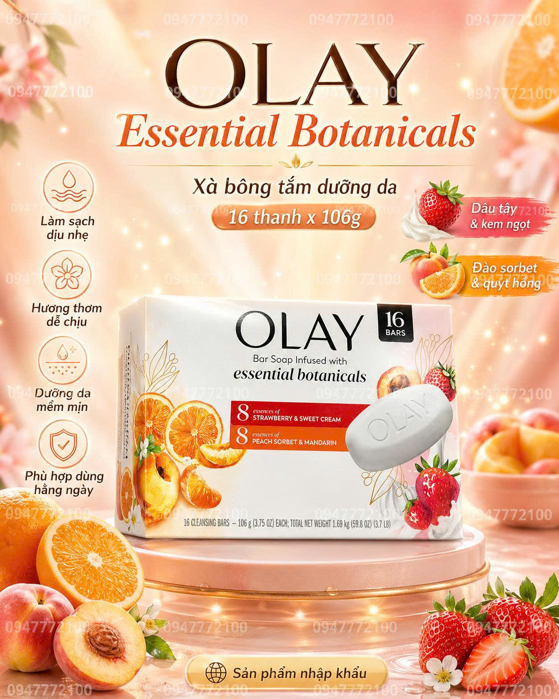 Set 16 Bánh Xà Phòng Olay Essential Botanicals – Dưỡng Ẩm Chuyên Sâu, Hương Trái Cây Tươi Mát (Hàng Mỹ)