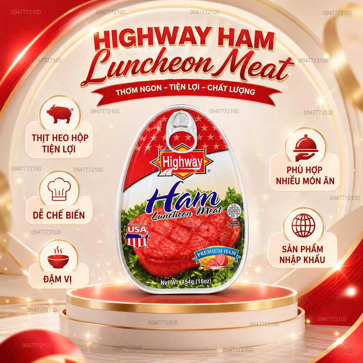 Thịt Hộp Highway Ham Luncheon Meat – Hương Vị Thịt Ham Cao Cấp Từ Mỹ (Hộp 454g)