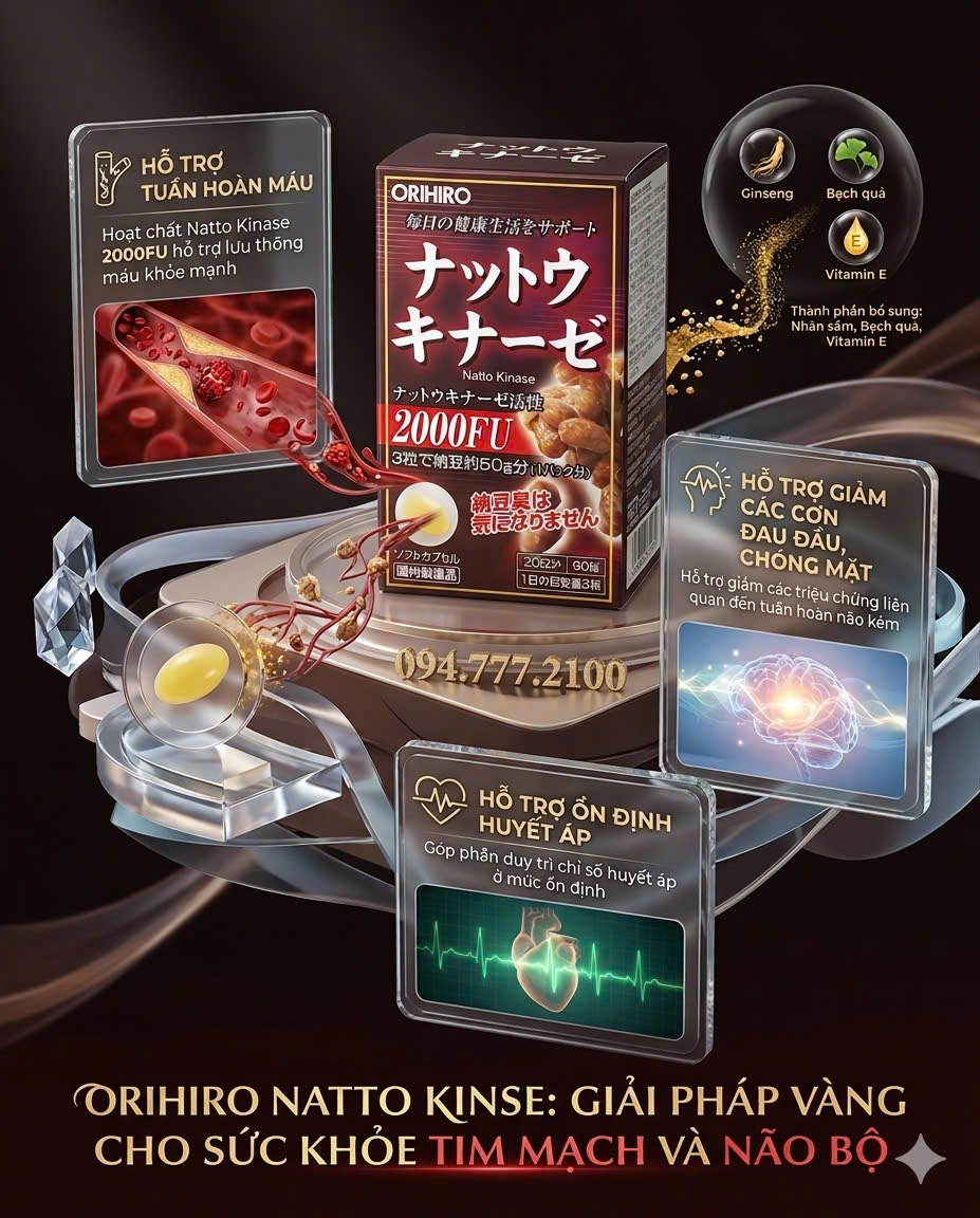 [CHÍNH HÃNG NHẬT BẢN] Viên Uống Hỗ Trợ Tai Biến Orihiro Natto Kinase 2000FU – Hộp 60 Viên