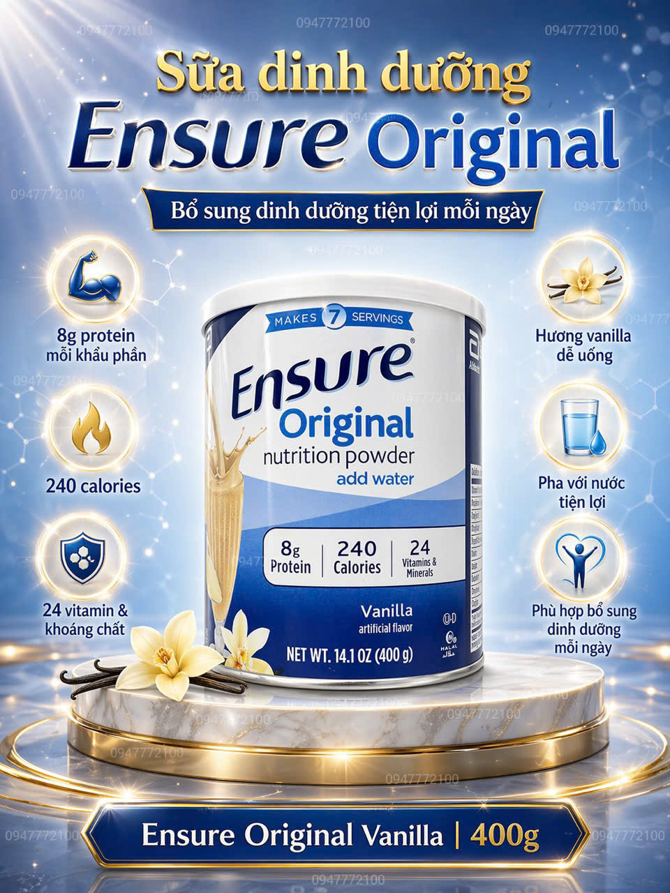 [CHÍNH HÃNG MỸ] Sữa Bột Ensure Original Nutrition Powder Hương Vanilla – Lon 400g