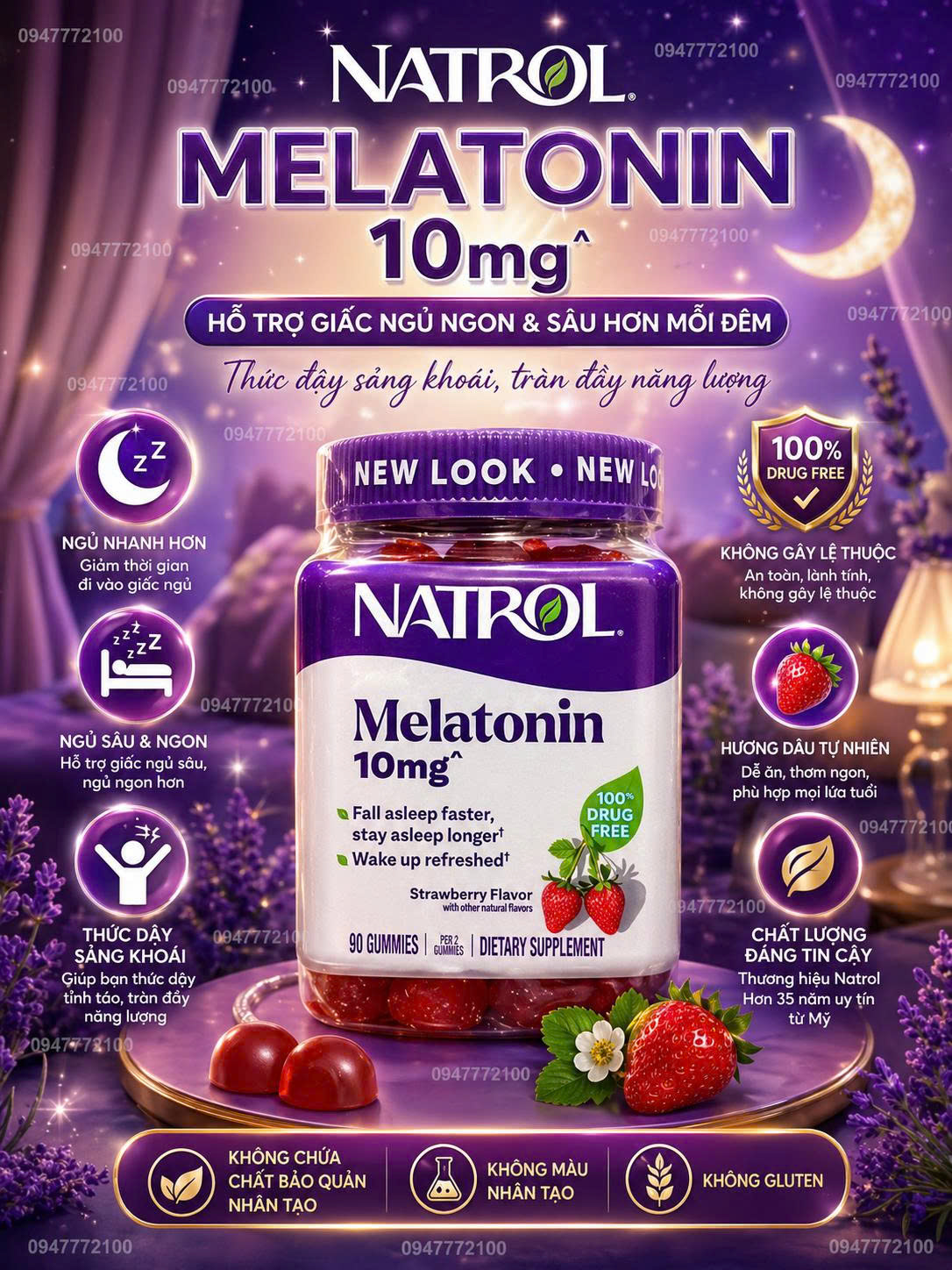 Kẹo Dẻo Natrol Melatonin 10mg - Giải Pháp Cho Giấc Ngủ Ngon & Sâu Giấc (90 Viên)