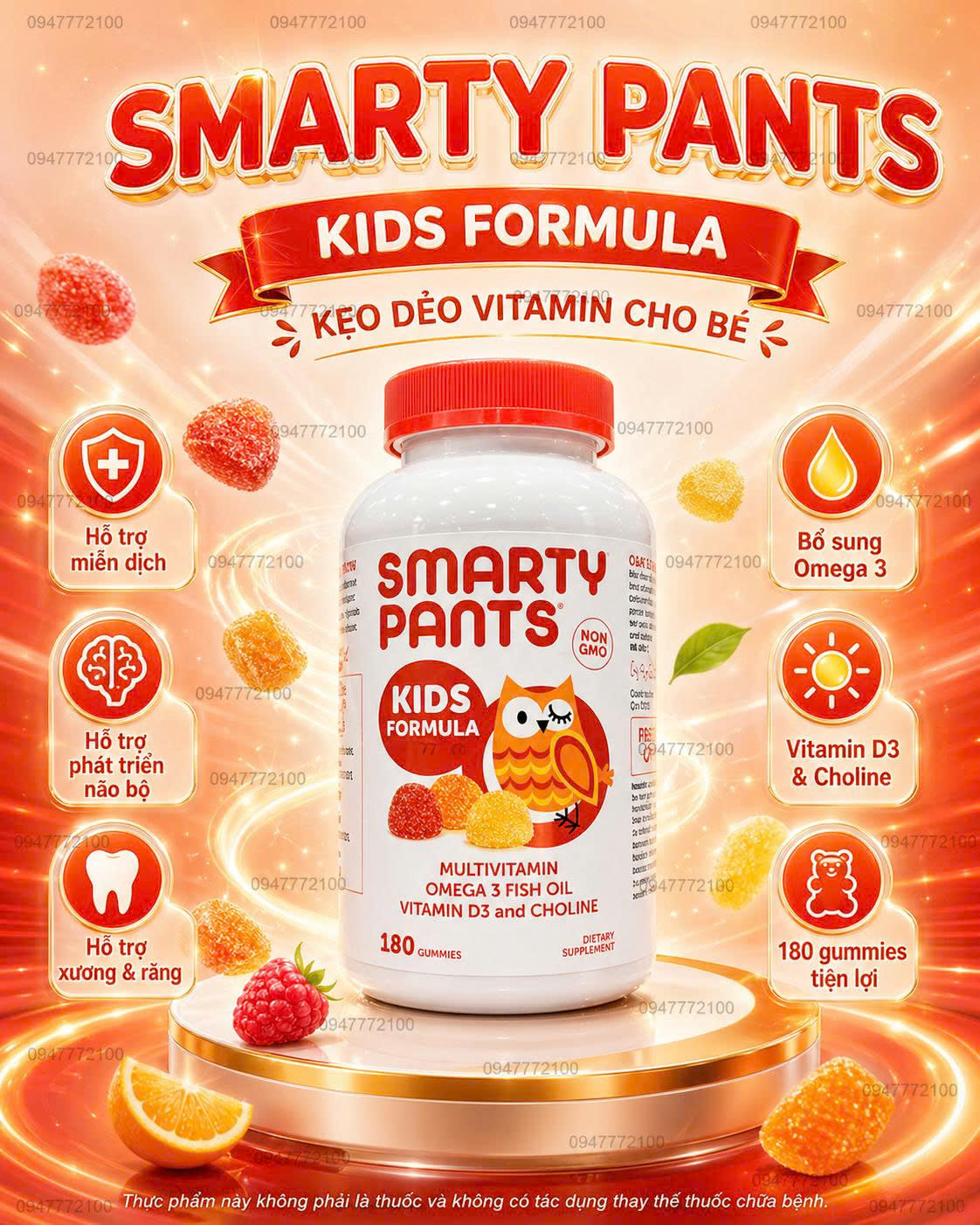 Kẹo Dẻo SmartyPants Kids Formula - Dinh Dưỡng "4 Trong 1" Cho Bé Thông Minh, Khỏe Mạnh (180 Viên)